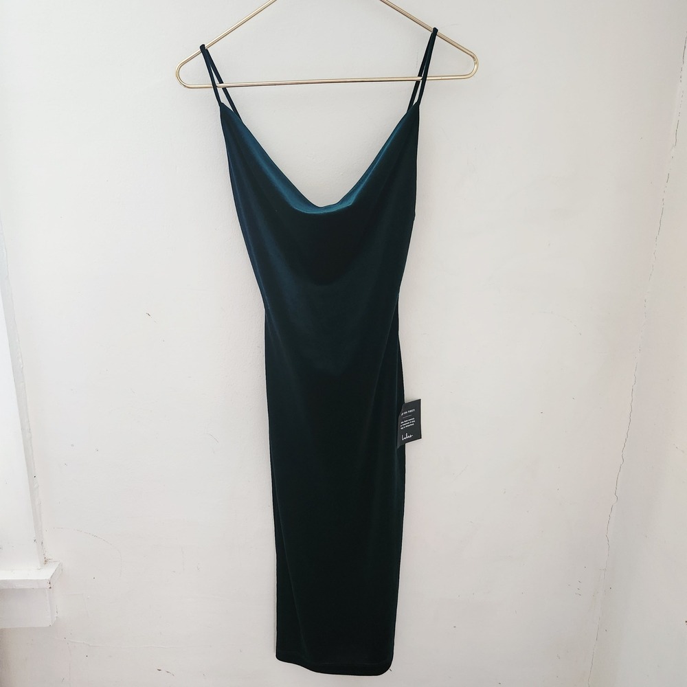 Lulus Emerald Green Velvet Cowl Neck‎ Midi Dress XS Dark Forest Green Slip Dress